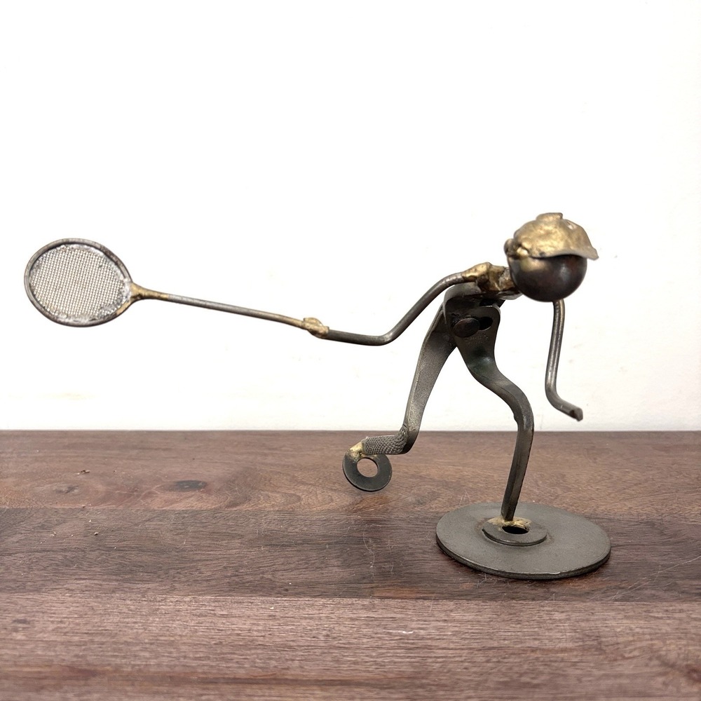 Vintage Metal Tennis‎ Player Sculpture Industrial MCM Brutalist Decor Figure - Picture 11 of 12